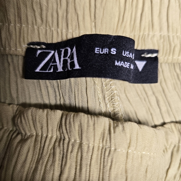 Zara Women's Olive Green Crepe Drawstring Flare Pants Small - Picture 3 of 5